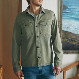 Faherty Jersey Shirt Jacket Surplus Olive Green Small Men's Beachy Button Top